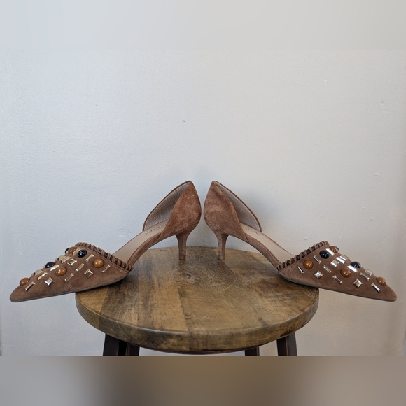 Antonio Melani Vivica Russet/Brown Beaded/Studded Suede Heels (SIZE 8) - Picture 3 of 11